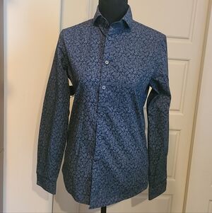 Express Men's Dark Blue Floral Button-Down Shirt